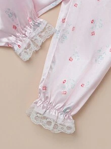 Infant Girls' Floral Print Top And Pants Home Clothes Set - Baby Pink - View 4