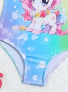 Traje De Baño Con Tirantes Y Volantes Para Bebé Niña Con Estampado De Unicornio - Multicolor - Ver 5