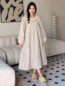 DAZY In hoa Ditsy Viền Lace tương phản Đầm ngủ - màu xanh lá - Xem 6
