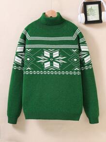 Chico adolescente Jersey con patrón geométrico cuello alto de manga raglán