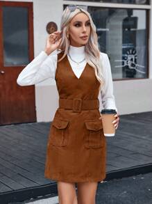 SHEIN Privé 女性無袖洋裝帶雙口袋和腰皮帶