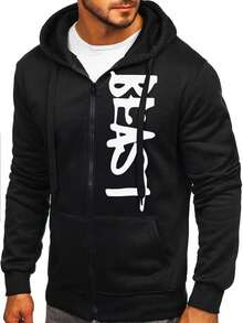 Manfinity Sport Corelite Áo khoác có mũ trùm đầu có dây rút dành cho nam có họa tiết chữ cái khi tập luyện - màu đen - Xem 3