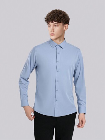 Men Solid Button Up Shacket