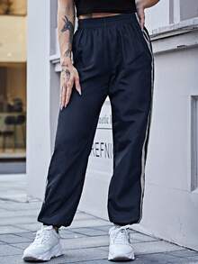 SHEIN EZwear 側條紋反光帶防風褲 - 藏蓝色 - 查看 3