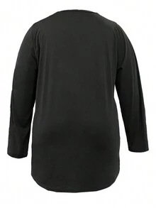 Plus Size Solid Color V-neck T-shirt - Black - View 2