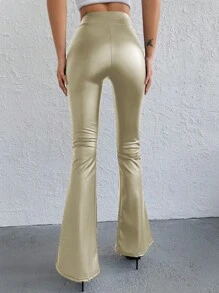 RueChic Solid Flare Leg Pants - Beige - View 2