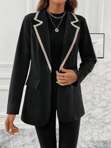 Chiquease Blazer ribete en contraste con botón - Negro - Ver 3