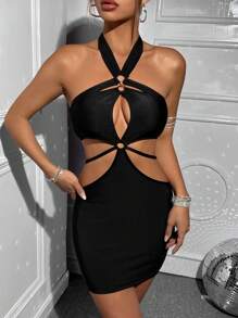 SHEIN ICON Effen kleur Halterhals Kokerjurk