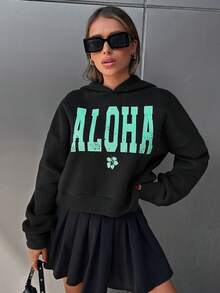 Cottnline 字母圖案落肩袖連帽衫