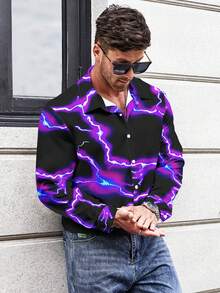 Manfinity LEGND Hombres talla grande Camisa con estampado de rayo - Multicolor - Ver 3