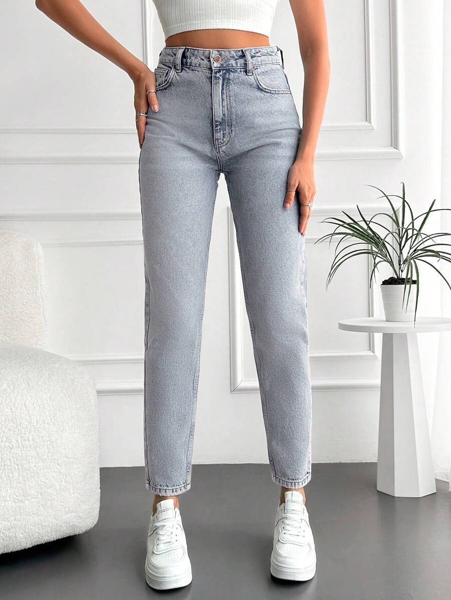 Cloudara Ladies' Solid Color Skinny Jeans - Light Grey - View 1