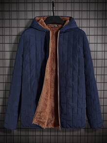 GENTILAND Loose Men's Zip-Up Hooded Quilted Coat - Blue - View 3