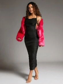 SHEIN BAE Women's Deep Pleated Spaghetti Strap Dress - Black - View 5