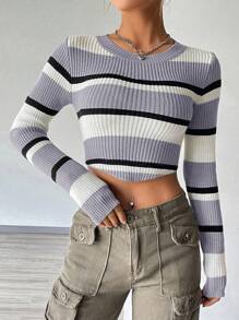 SHEIN Unity Slim Fit Striped Sweater - Multicolor - View 5