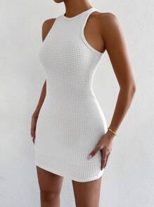 VaVaBold Solid Waffle Knit Bodycon Dress