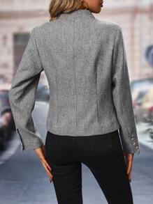 SHEIN Clasi Veste Unicolore À Bouton - Gris - Voir 3