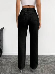 EURMUSE Jeans Hose Mit Nieten Gürtel Dekoration - Schwarz - Übersicht 2