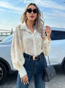 SHEIN Privé Camisa unicolor con botón delantero - Albaricoque - Ver 5