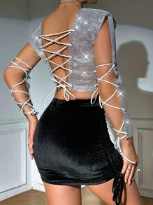 Zolique Women's Exaggerated Spaghetti Strap Glittering Top With Full Sequins - Silver - View 2