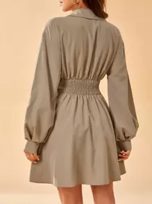 SHEIN Tall Women's Elegant Coffee Color Long Sleeve Dress - Khaki - View 2