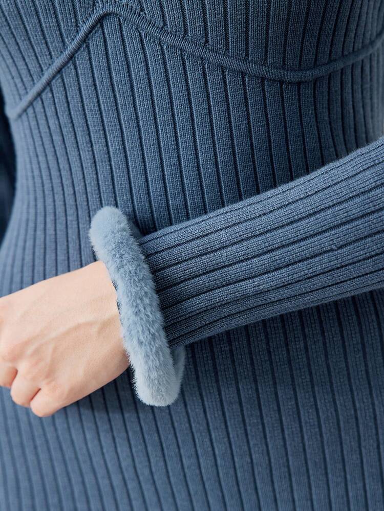 Ladies' Slim Fit Knitted Dress With Plush Hem