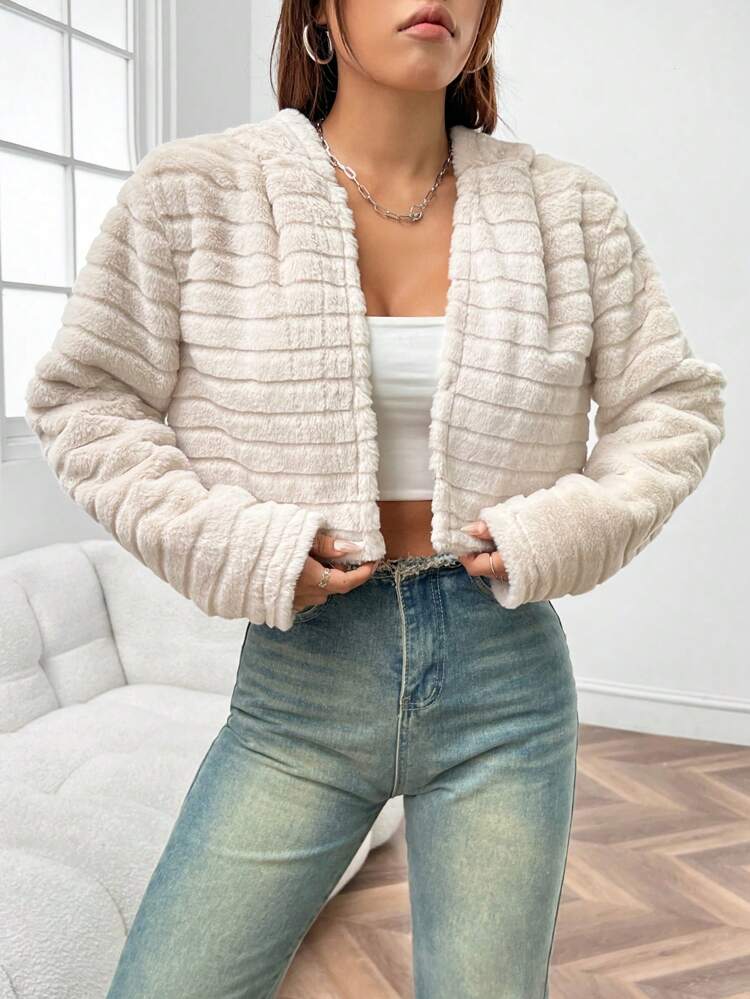 Ladies Apricot Hooded Warm Fleece Jacket