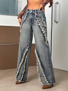 SHEIN ICON Jeans ribete crudo de pierna ancha