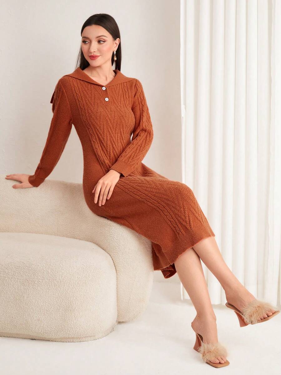Seusyu Solid Sailor Collar Sweater Dress Fall Cloth For Women - Orange - View 1