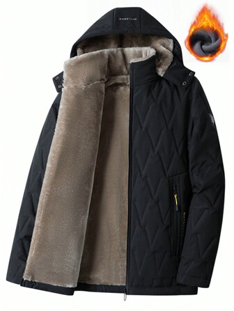 Men Plus Teddy Lined Hooded Quilted Coat