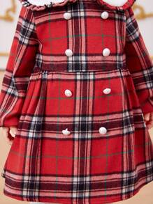 SHEIN Baby Mädchen Kleid mit Peter Pan Kragen, kariert, thermisch gefüttert, Langarm