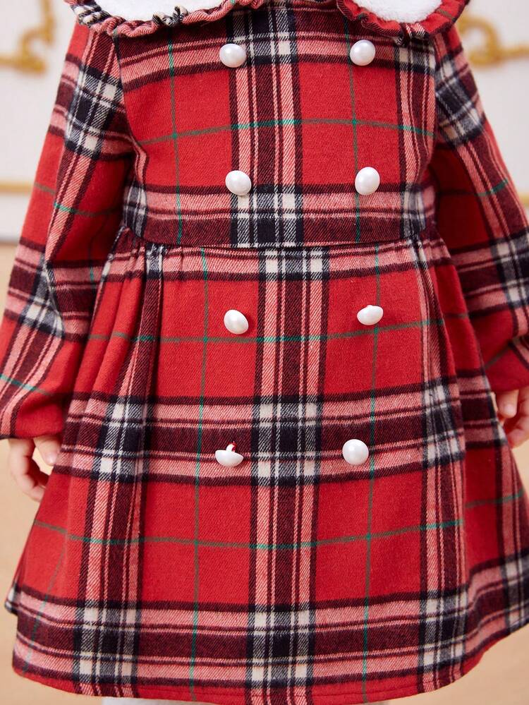 Baby Girls' Peter Pan Collar Plaid Thermal Lined Long Sleeve Dress