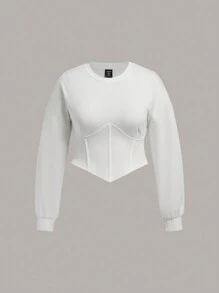 SHEIN EZwear 大碼素色落肩袖手帕下擺運動衫