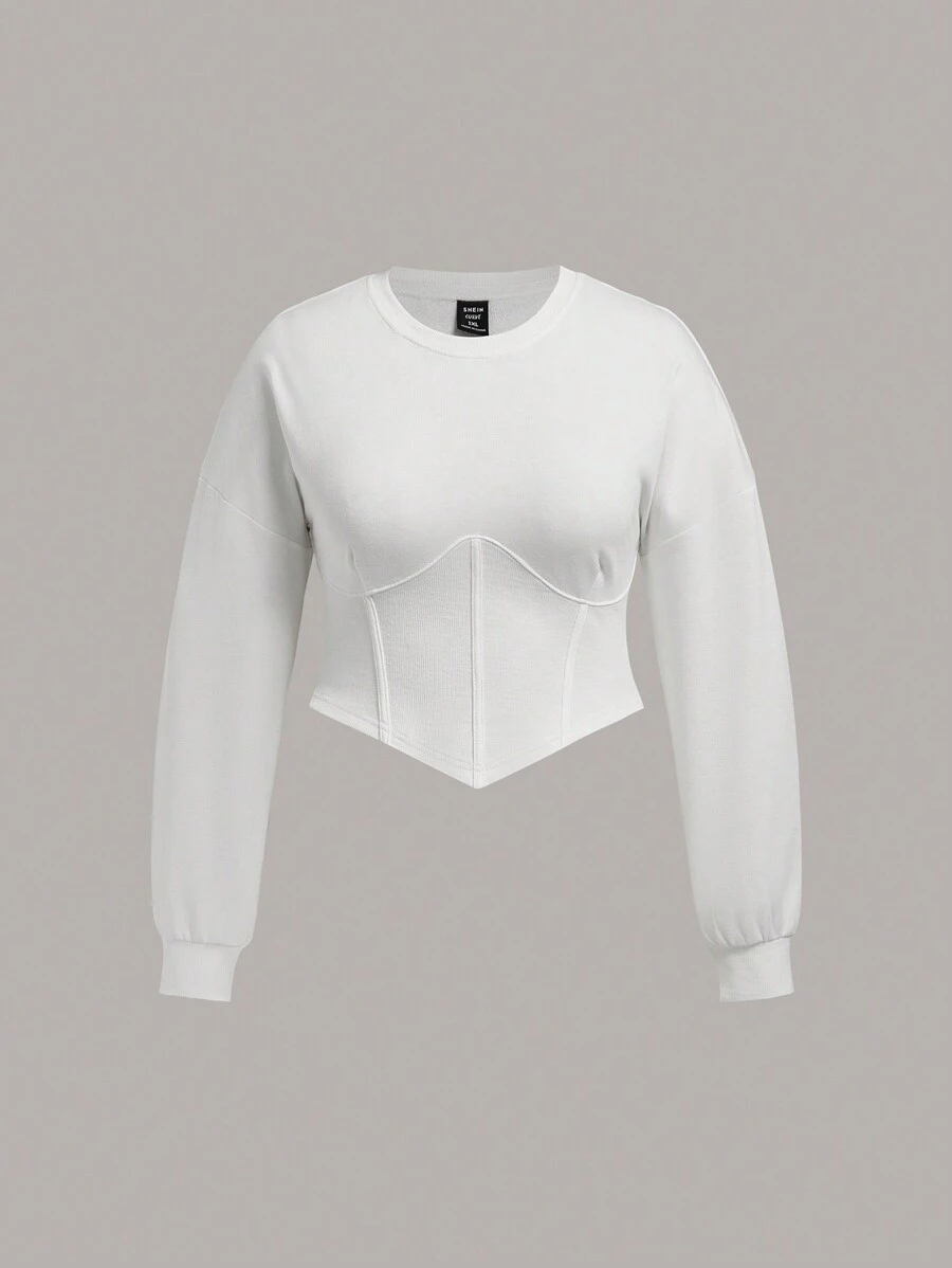 SHEIN EZwear 大碼素色落肩袖手帕下擺運動衫