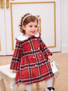 SHEIN Baby Mädchen Kleid mit Peter Pan Kragen, kariert, thermisch gefüttert, Langarm