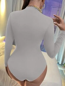 SHEIN SXY 素色小高領修身T恤緊身連衣褲 - 灰色 - 查看 2