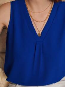 SHEIN Clasi Top escote V unicolor - azul real - Ver 4