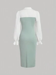 SHEIN MOD Hai âm Tay áo loe Tách đùi Váy 2 trong 1 - Nhiều màu - Xem 2