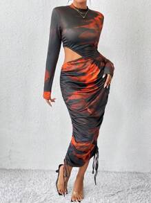 SHEIN Privé Nhuộm buộc Cắt ra Bên dây rút Váy bodycon - Nhiều màu - Xem 1