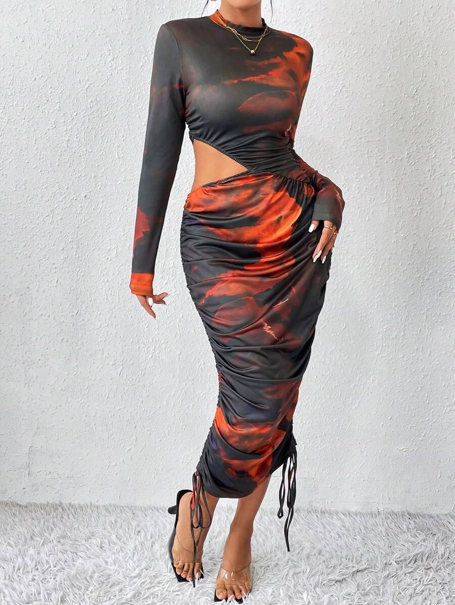 SHEIN Privé Nhuộm buộc Cắt ra Bên dây rút Váy bodycon - Nhiều màu - Xem 1