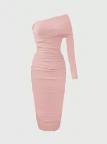 SHEIN Unity 女式一肩荷葉邊洋裝 - 淺粉色 - 查看 1