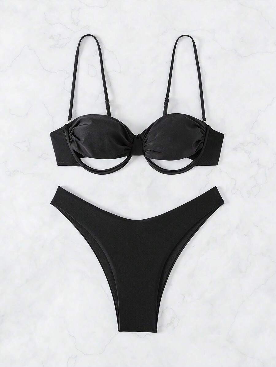 Swim SXY Bộ Bikini Đi Biển Mùa Hè Cut Out Ruched Push Up Bikini - màu đen - Xem 1