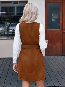 SHEIN Privé 女性無袖洋裝帶雙口袋和腰皮帶