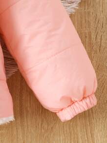 女婴毛绒衬里 3D 耳朵设计连帽插肩袖加厚外套 - 粉色 - 查看 8