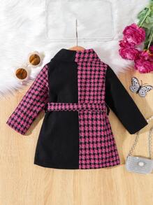 Baby Girl Contrast Houndstooth Print Belted Overcoat - Multicolor - View 2