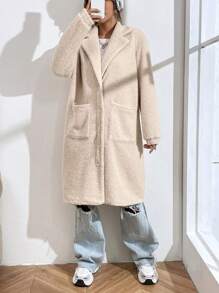 SHEIN EZwear Dual Pocket Drop Shoulder Fleece Coat