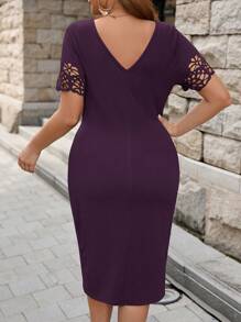 SHEIN Clasi Talla grande Vestido bajo cruzado con abertura láser fruncido - Morado - Ver 3
