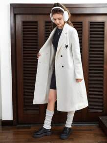 SHEIN EZwear 女士們雙排扣毛織品外套帶星星圖案