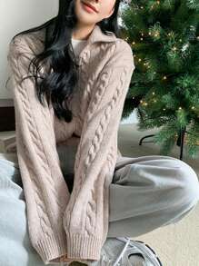 Dazy Tall 半拉鍊針織毛衣,帶束口 - 淺粉色 - 查看 4