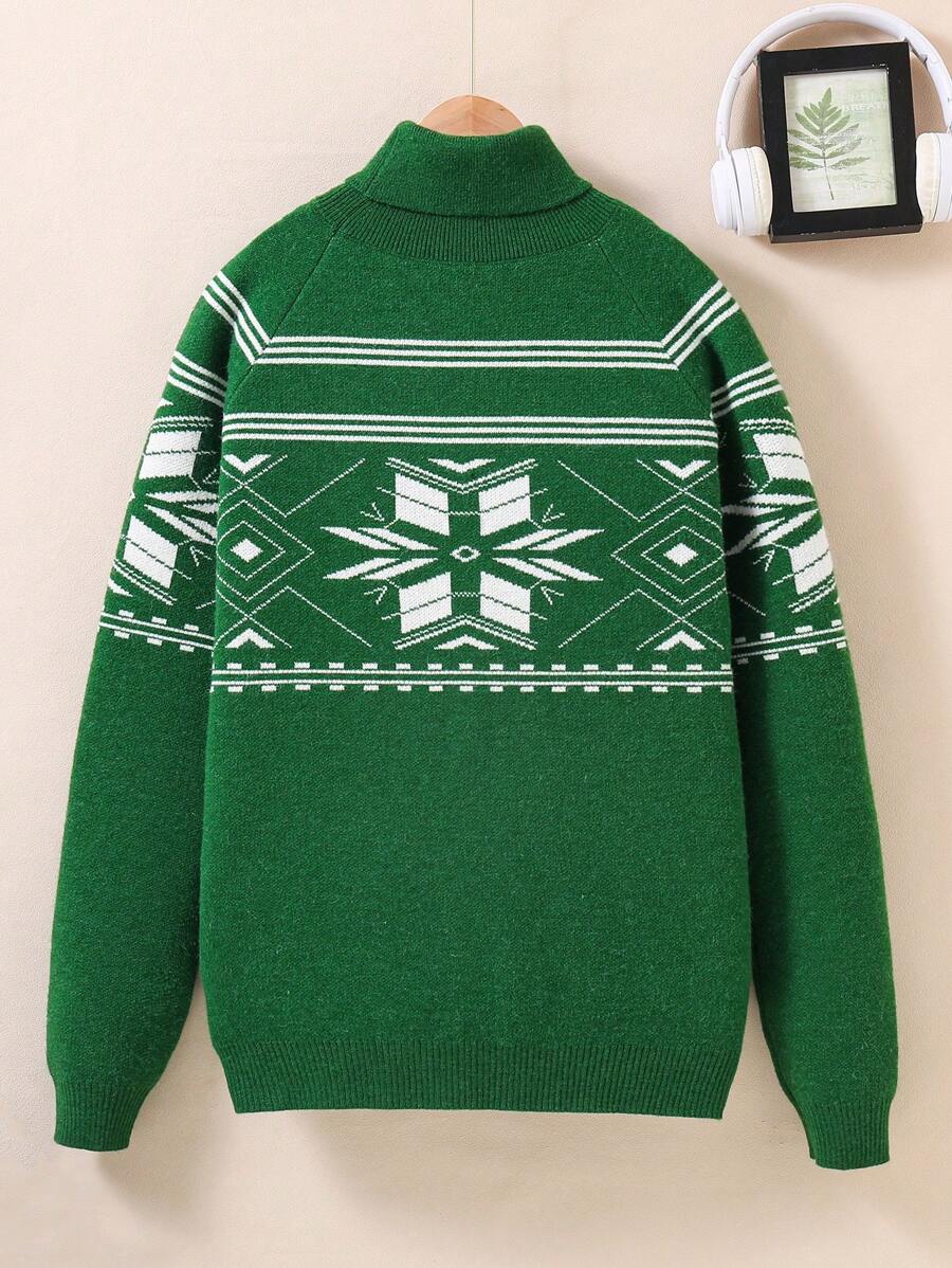 Chico adolescente Jersey con patrón geométrico cuello alto de manga raglán
