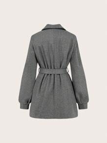 SHEIN EZwear 纯色女式西装领腰带大衣 - 灰色 - 查看 2